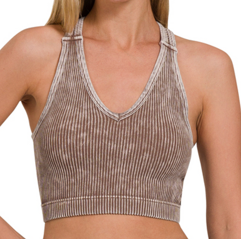 Washed & Ribbed Bralette (Padded) - Mocha