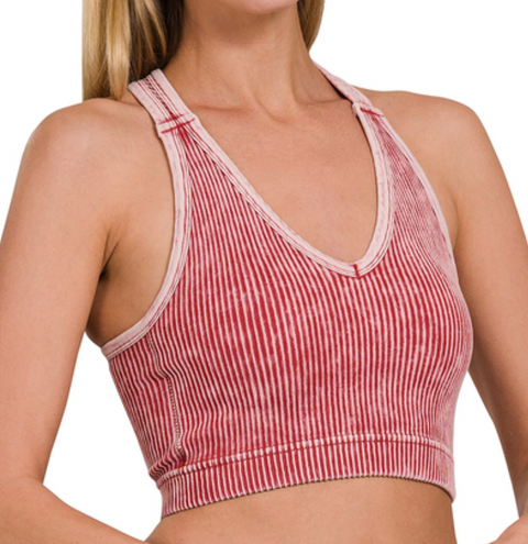 Washed & Ribbed Bralette (Padded) - Rust
