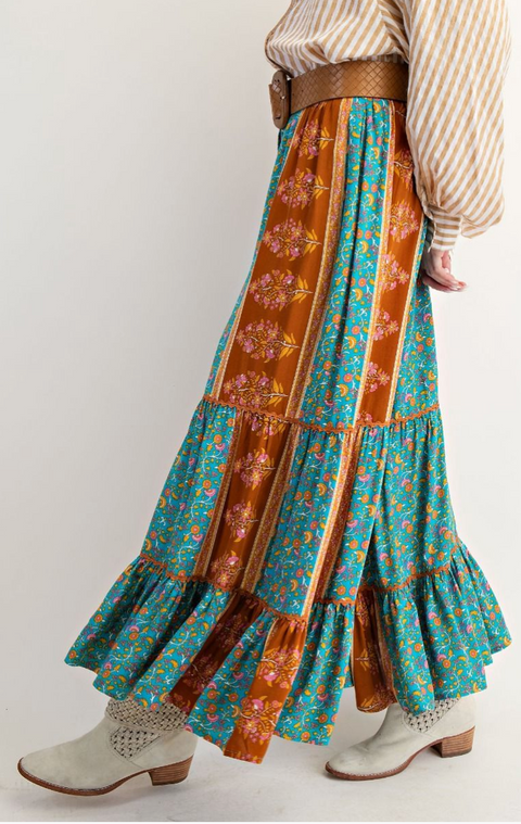 Floral Printed Palazzo Pants - Rusty Blue