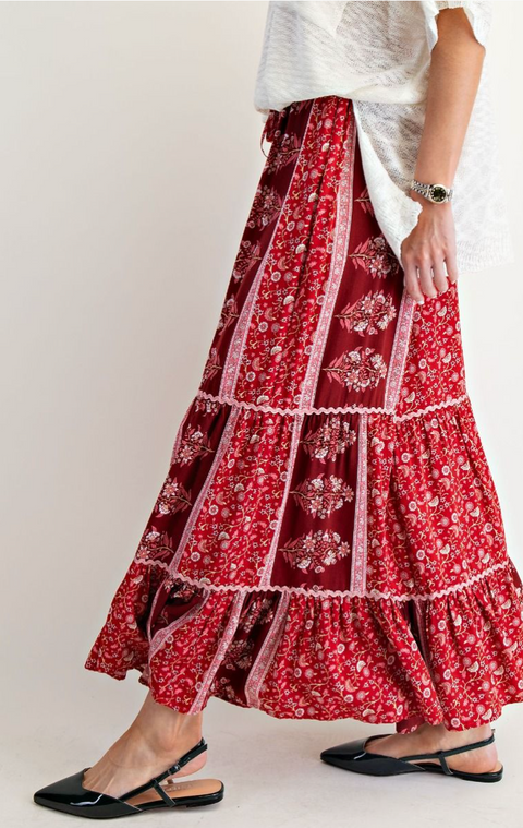 Floral Printed Palazzo Pants - Boho Red