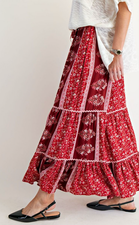 Floral Printed Palazzo Pants - Boho Red