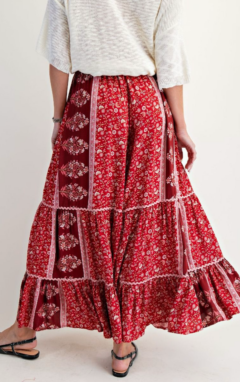 Floral Printed Palazzo Pants - Boho Red