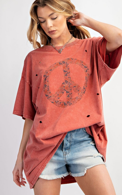 Distressed Peace Tee - Brick