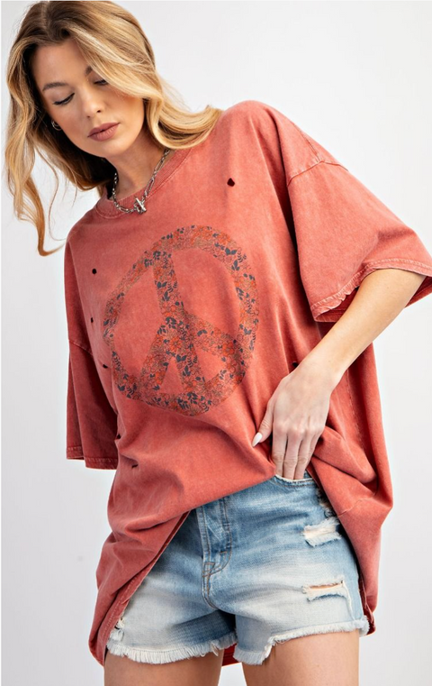 Distressed Peace Tee - Brick