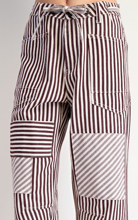 Striped Twill Pants - Eggplant