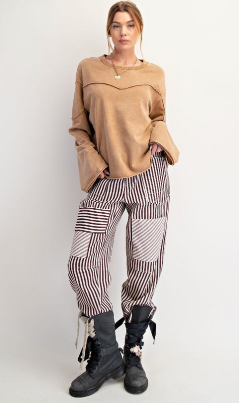 Striped Twill Pants - Eggplant