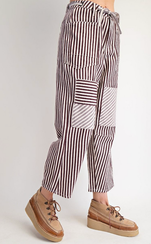 Striped Twill Pants - Eggplant