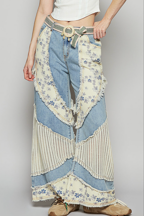 Floral Patched Denim Pants