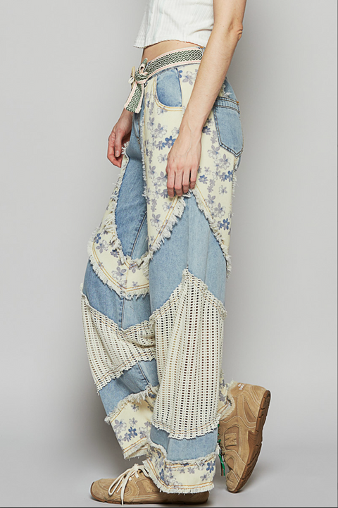 Floral Patched Denim Pants