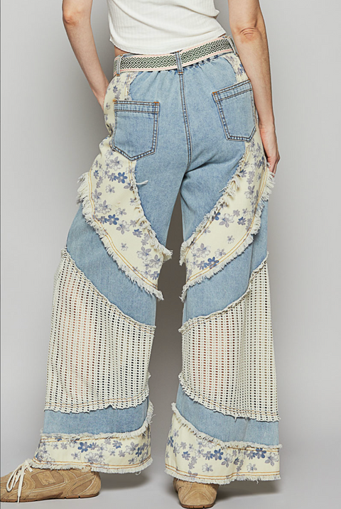 Floral Patched Denim Pants