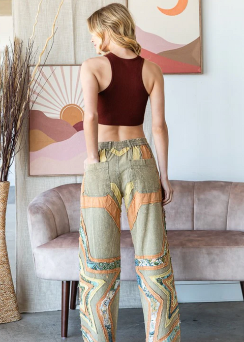 Patches Of Stars Pants - Sage