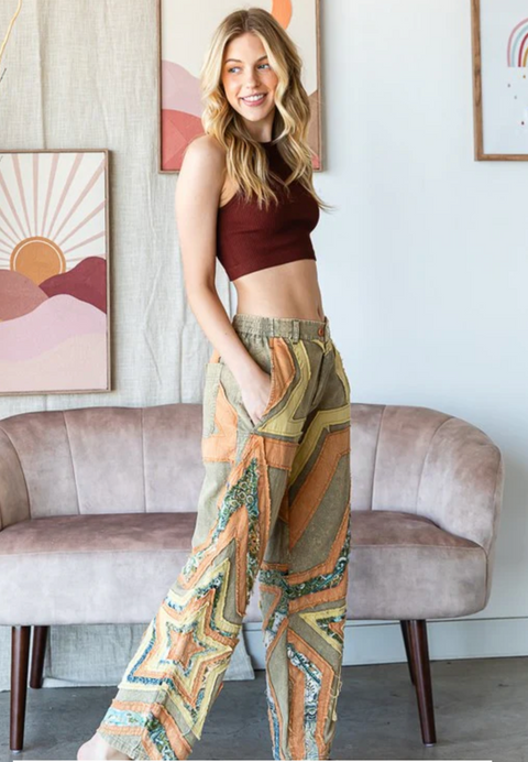 Patches Of Stars Pants - Sage