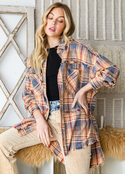 Washed Plaid Button Down