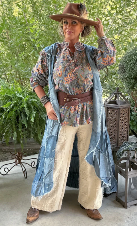 Patchwork Skies Hooded Vest Duster