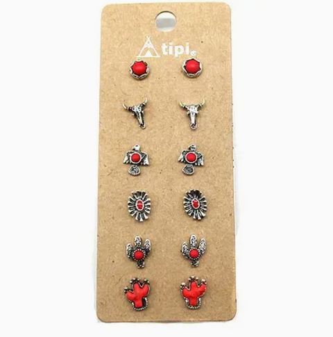 Out West Earrings Set - Red