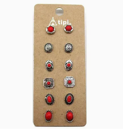 Minimalist Earrings Set - Red