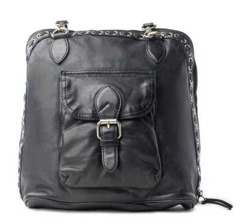 Hearthfire Buckled Leather Bag - Shadow Black