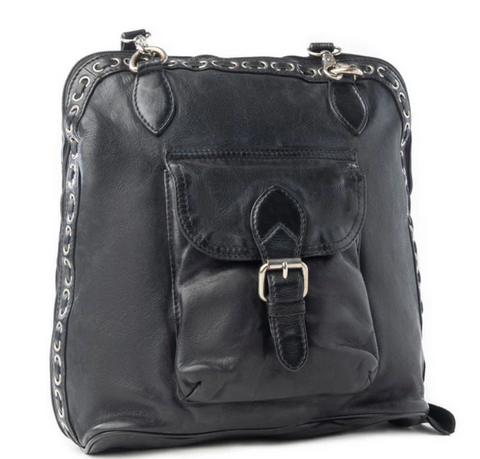 Hearthfire Buckled Leather Bag - Shadow Black