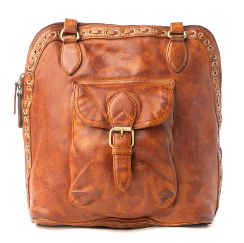 Hearthfire Buckled Leather Bag - Cognac Brown