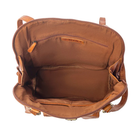 Hearthfire Buckled Leather Bag - Cognac Brown