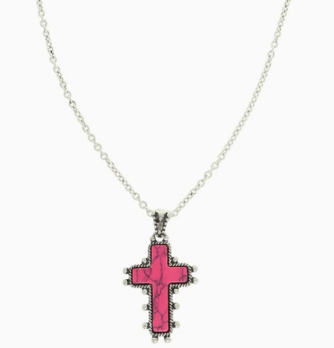 Western Cross Necklace - Hot Pink