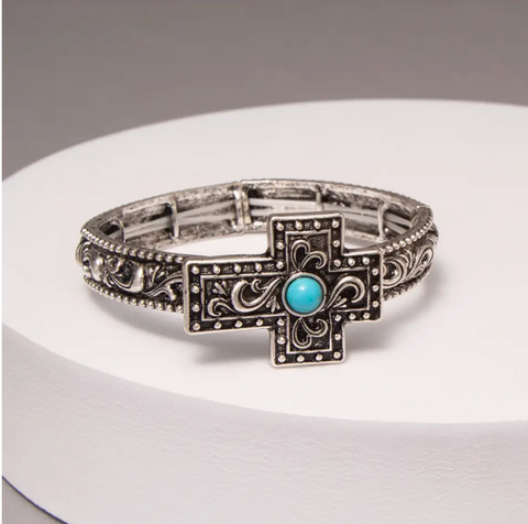 Western Turquoise Cross Stretch Bracelet