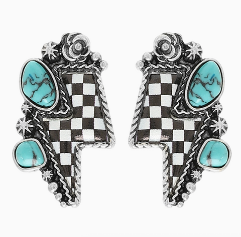 Checkered Thunder Bolt Earrings