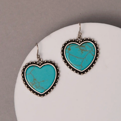 Western Heart Earrings - Turquoise