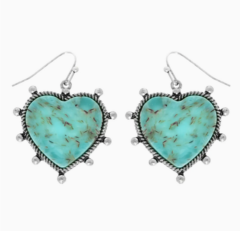 Western Navajo Heart Earrings - Turquoise