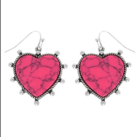 Western Navajo Heart Earrings - Hot Pink