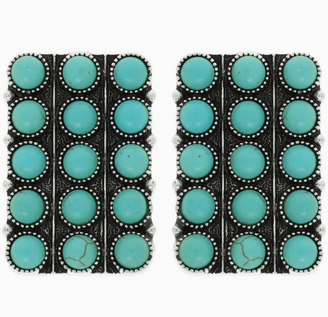 Western Rectangle Bubble Pavé Earrings - Turquoise