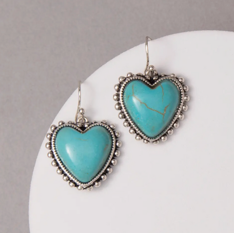 Small Western Heart Earrings - Turquoise