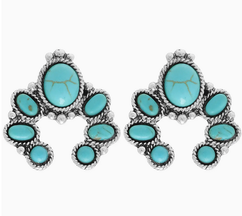 Western Squash Blossom Earrings - Turquoise