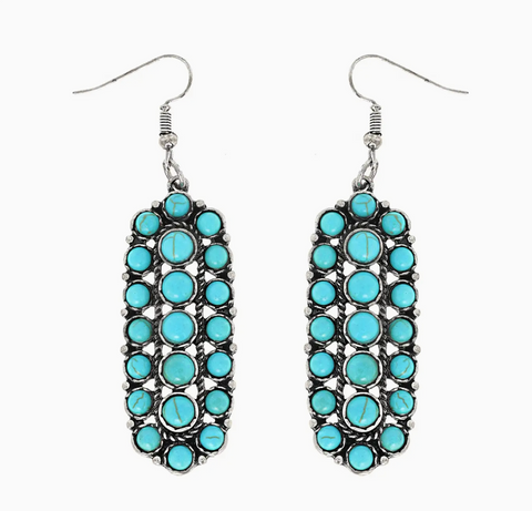 Western Semi Stone Oval Earrings - Turquoise