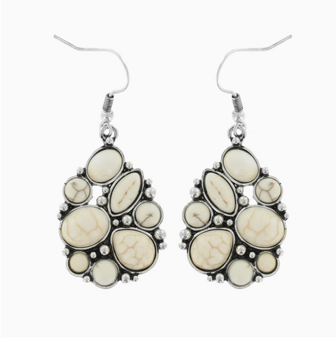 Teardrop Cluster Earrings - White
