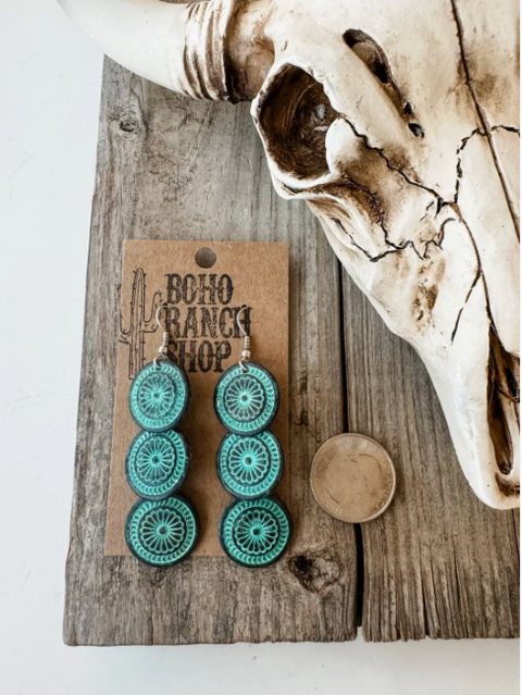 Triple Concho Earrings - Turquoise