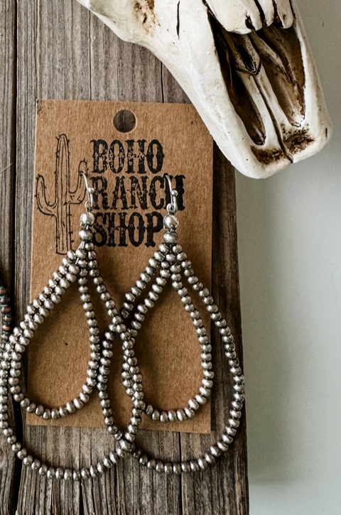 Long Navajo Teardrop Earrings - Silver