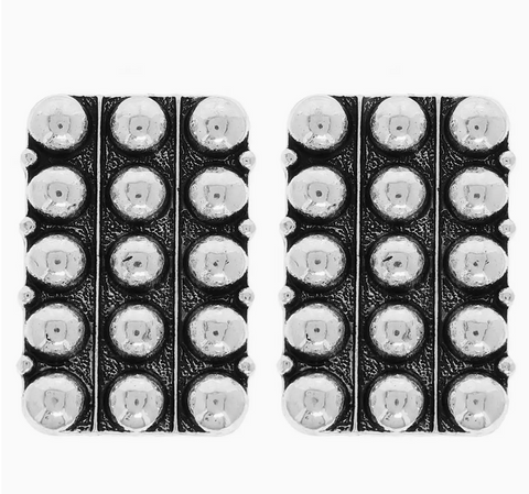 Western Rectangle Bubble Pavé Earrings - Black