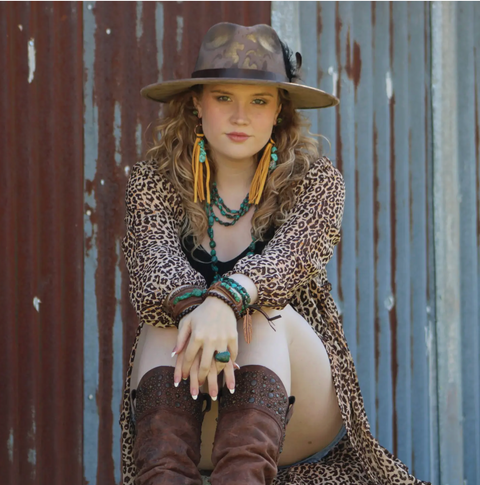 Suede Fringe Earrings with Turquoise Chunks - Mustard