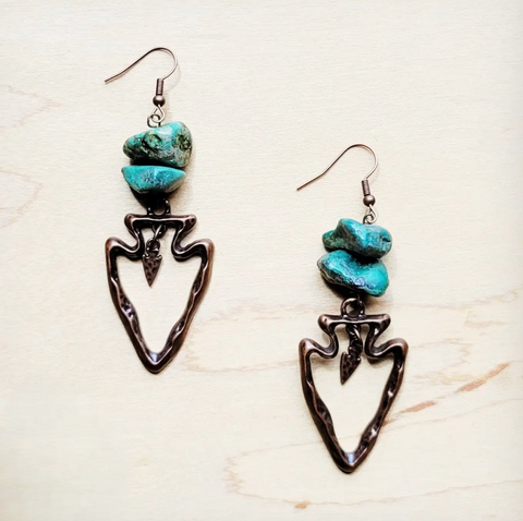 Copper Arrow Earrings & Natural Turquoise Chunks