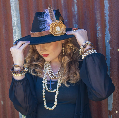 Western Copper Hoop Earrings with White Turquoise Beads