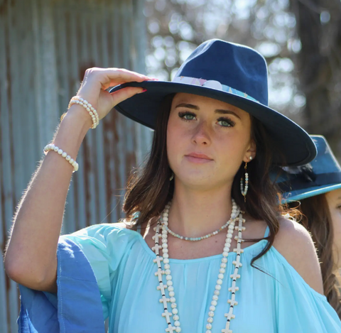 Beaded Hoop Earrings - Amazonite & Cross Dangle