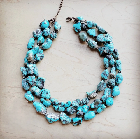 Large Triple Strand Blue Turquoise Necklace