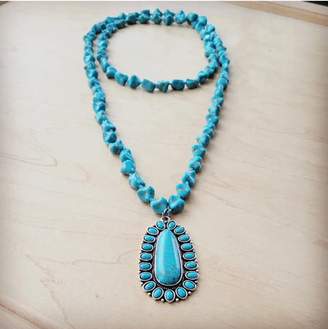 Long Western Turquoise Beaded Necklace