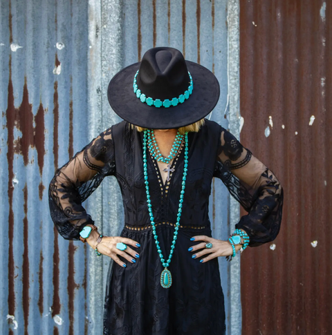 Long Western Turquoise Beaded Necklace