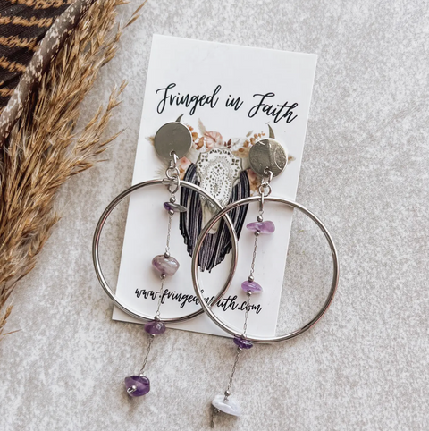 Hoop Chain Earrings | Amethyst