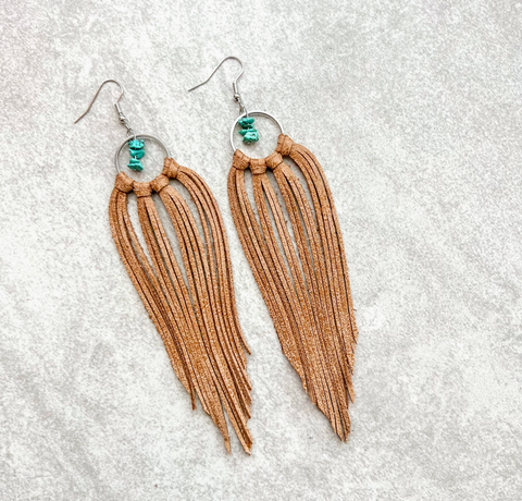 Bozeman Fringe Earrings with Turquoise Beads | Camel