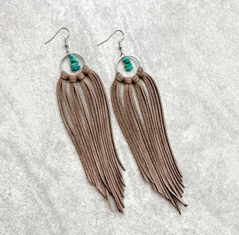 Bozeman Fringe Earrings with Turquoise Beads | Mushroom