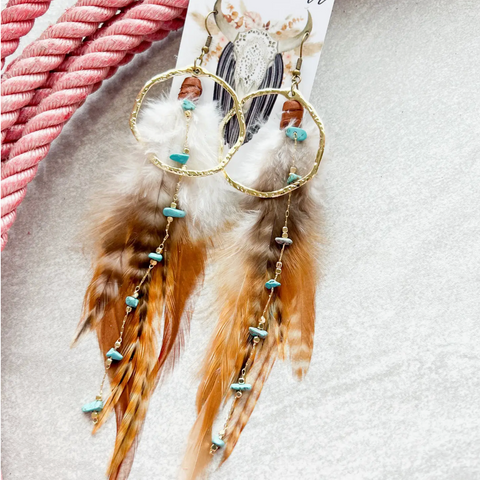 Long BOHO Feather Earrings | Turquoise