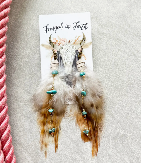 Short BOHO Feather Earrings | Turquoise